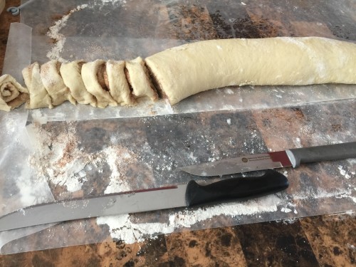 Cut the dough into 1 inch slices for your homemade cinnamon rolls