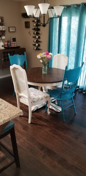 shabby chic inspired kitchen pedestal table makeover