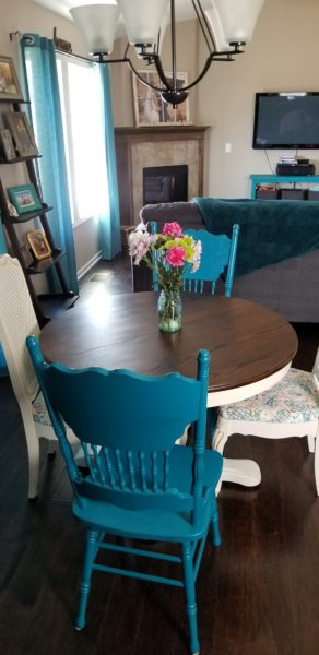 shabby chic inspired kitchen pedestal table makeover